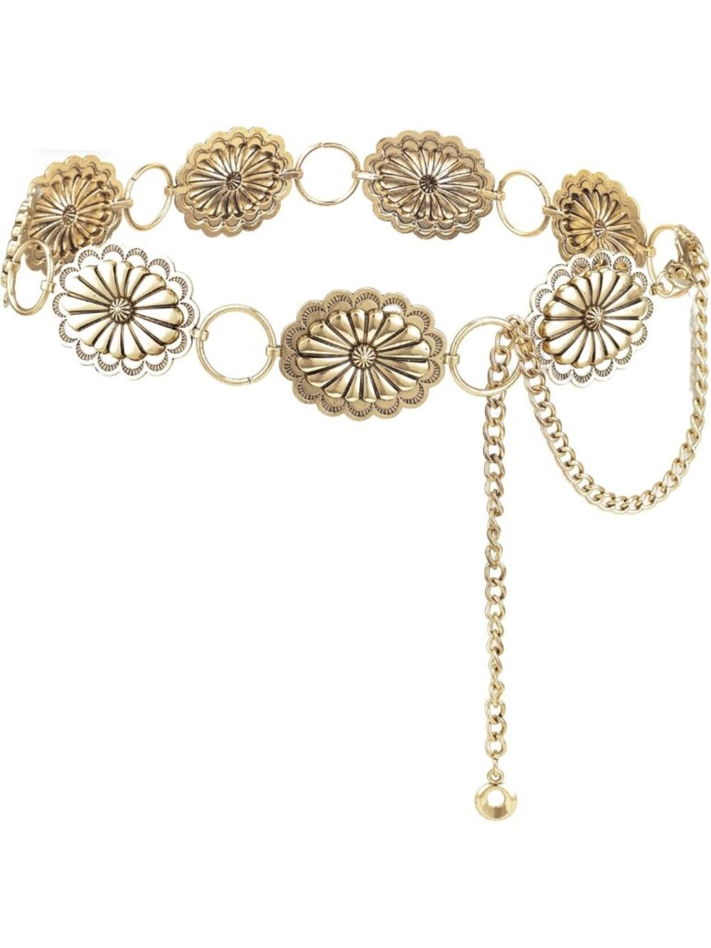 Retro Gold Metal Waist Chain with Turquoise Stone - Women's Punk Concho Belt
